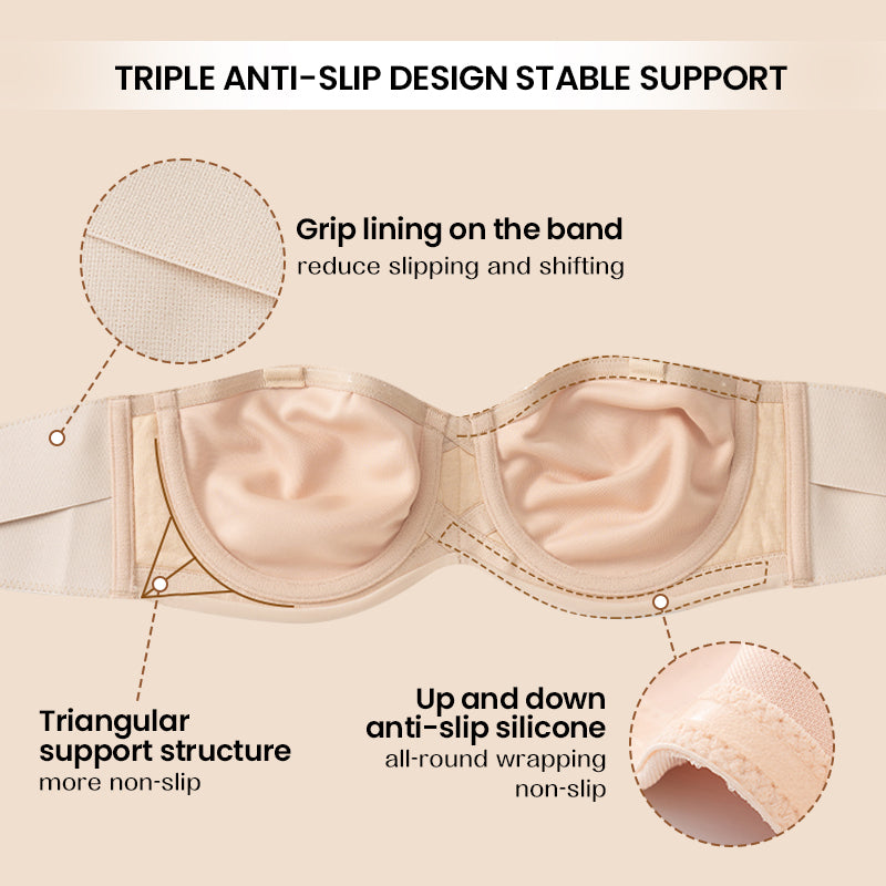 Convertible Bandeau Bra Non Slip Detachable Straps Strapless Bandeau Bra  for Women High Breast (Skin, 42/95C) : : Fashion