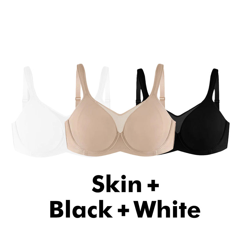 Plus Size Cooling Full Coverage Minimizer Bra -Skin+Black+White (3 Pack)