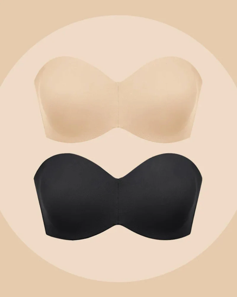 Full Support Non-Slip Convertible Bandeau Bra-Black+Beige