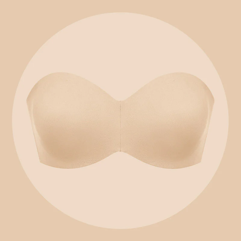 Full Support Non-Slip Convertible Bandeau Bra-Beige