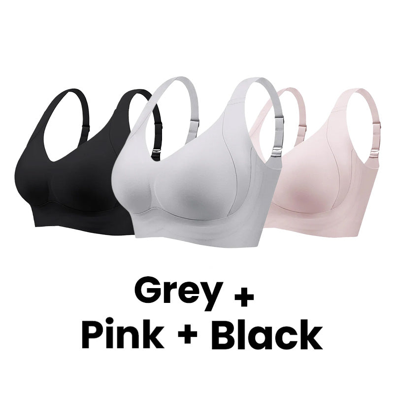 Seniorsbra®Enhanced W Support Adjustment Comfort Bra -Grey+Pink+Black (3 Pack)