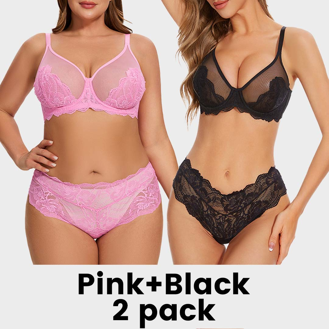 Full Coverage Lace Minimizer Bra - Mermaid Black+Pink (2 PACK)