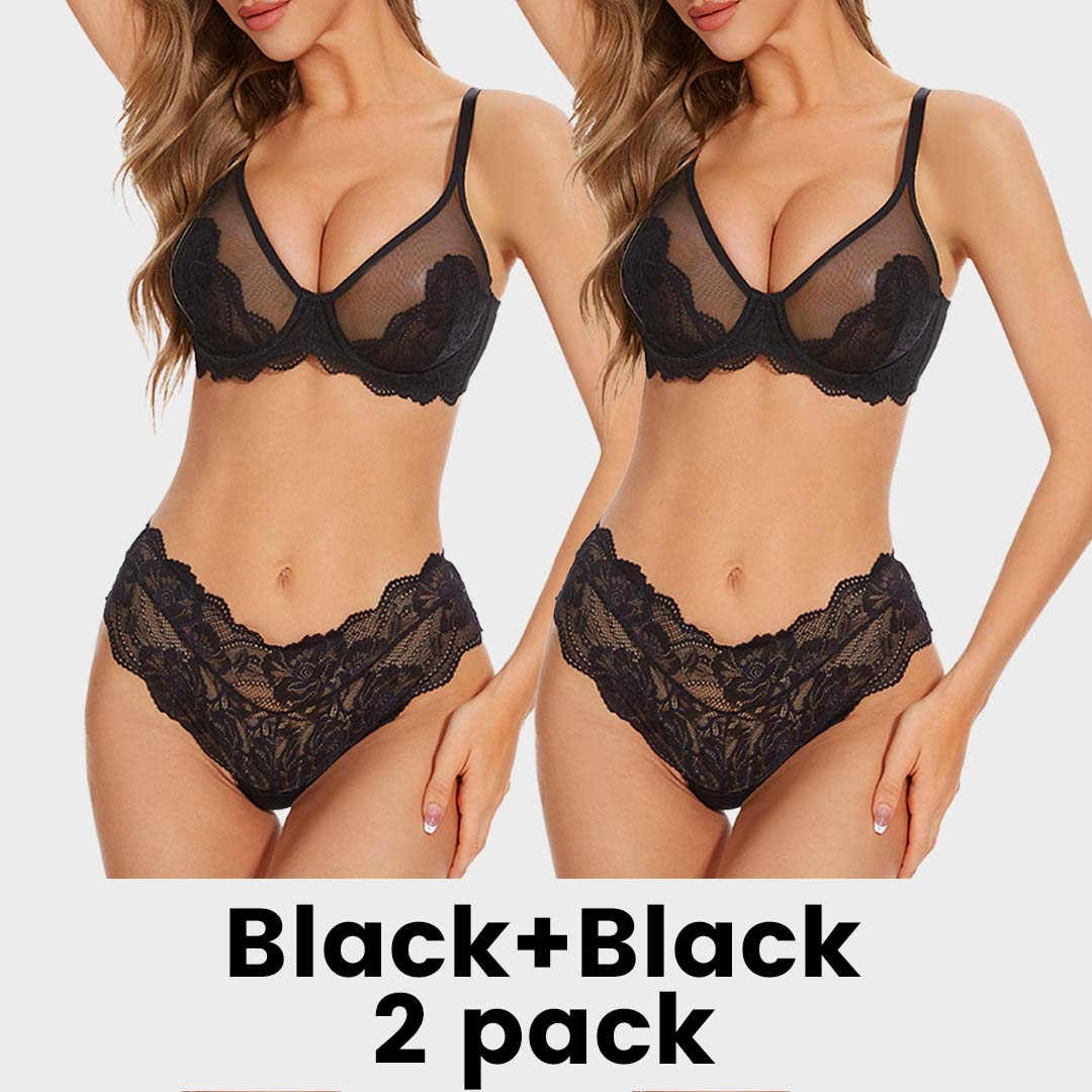 Full Coverage Lace Minimizer Bra - Mermaid Black+Black(2 PACK)