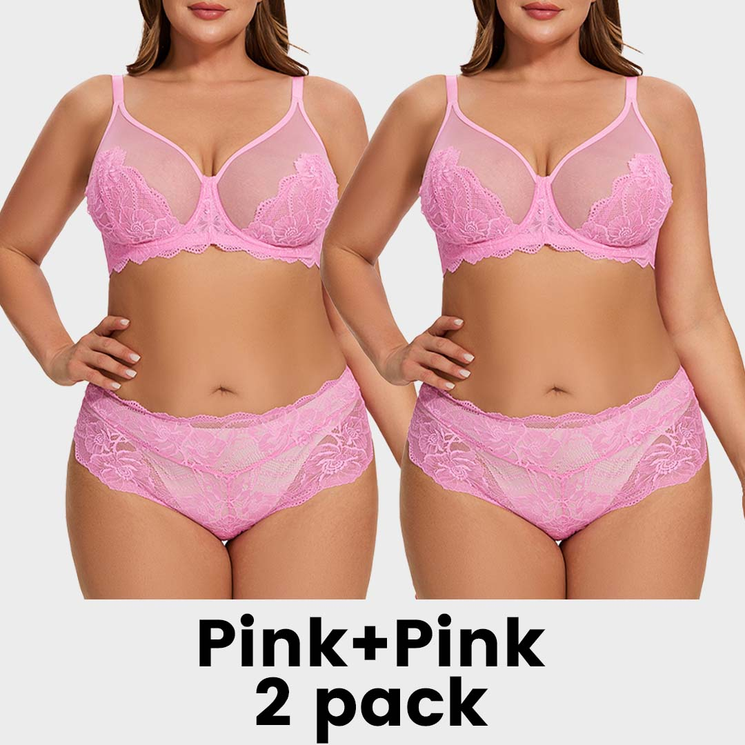 Full Coverage Lace Minimizer Bra - Mermaid Pink+Pink (2 PACK)