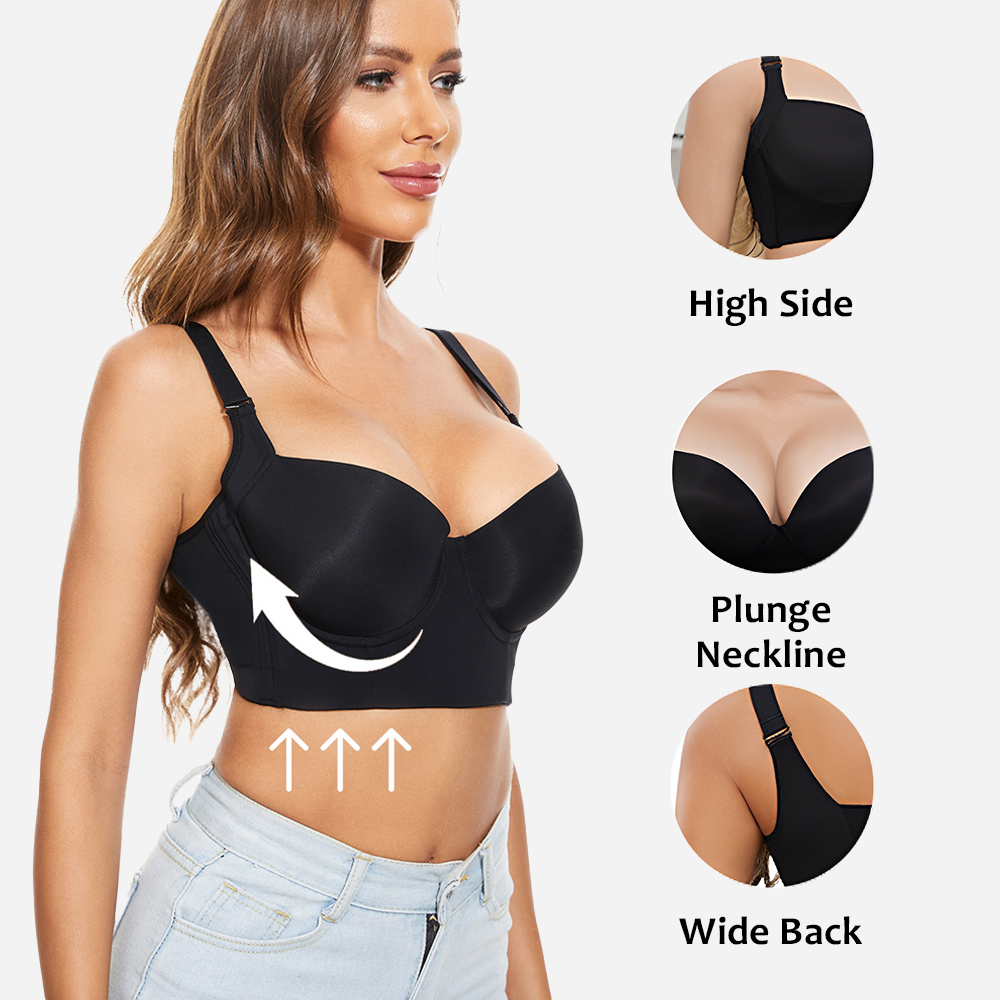 Push-Up Back Smoothing Bra - Black (2 PACK）