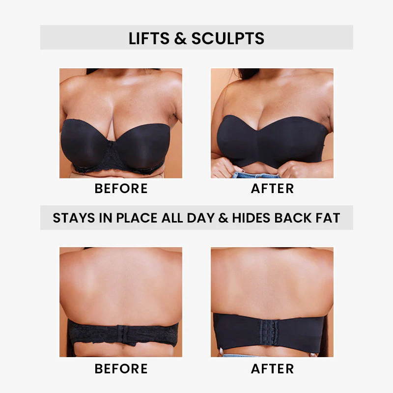 Full Support Non-Slip Convertible Bandeau Bra-Black+Beige