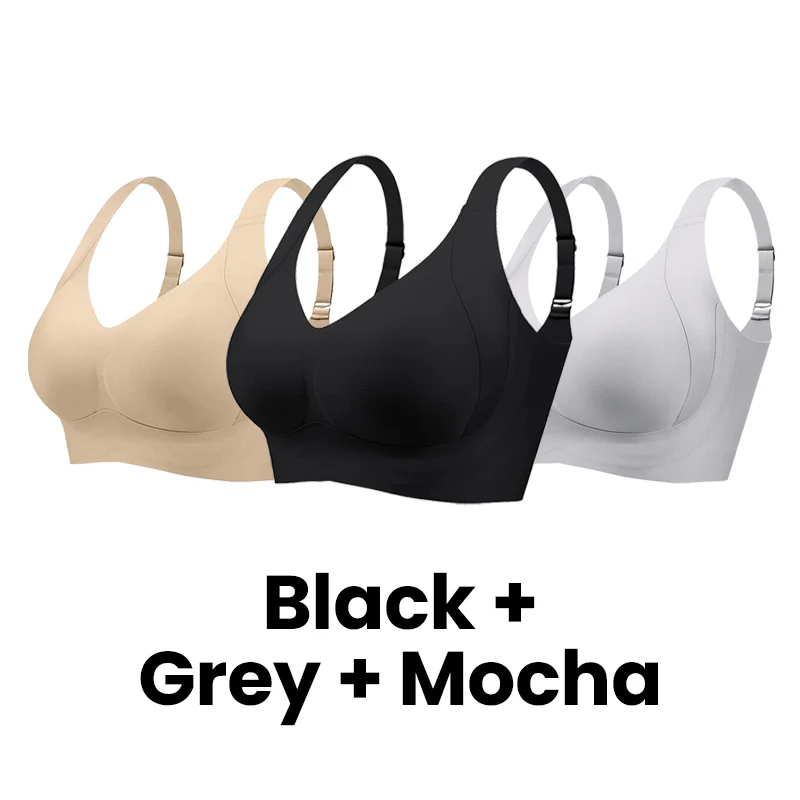 Seniorsbra®Enhanced W Support Adjustment Comfort Bra -Black+Grey+Mocha (3 Pack)