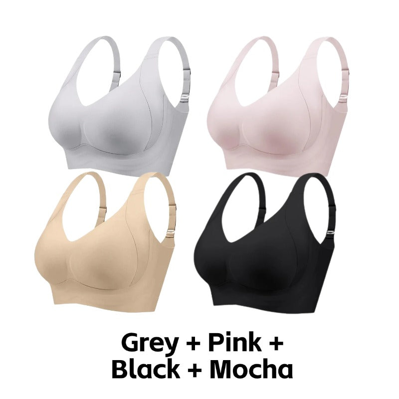 Seniorsbra®Enhanced W Support Adjustment Comfort Bra -Grey+Pink+Black+Mocha (4 Pack)