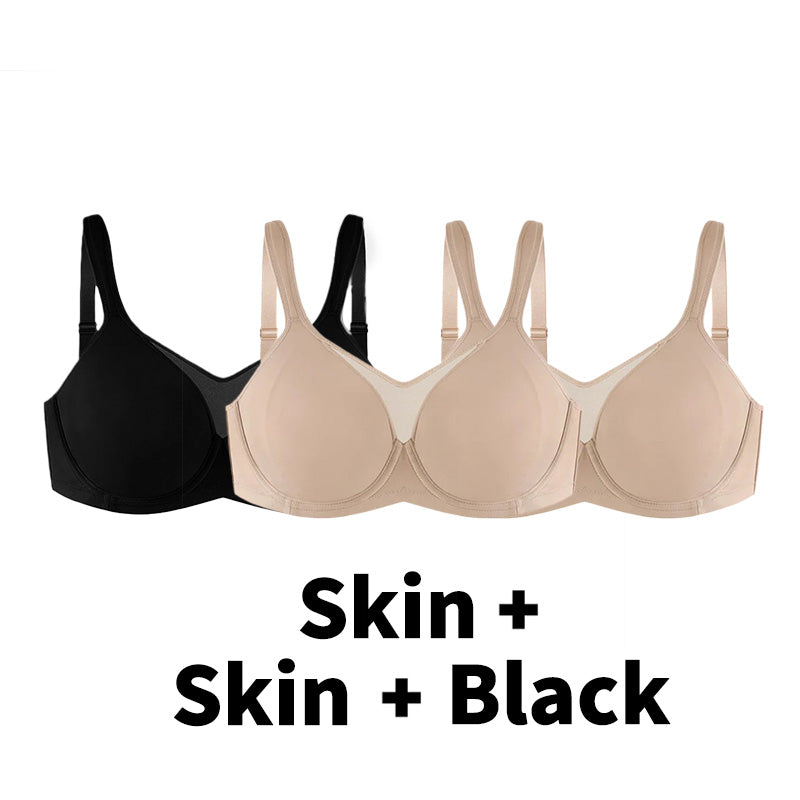 Plus Size Cooling Full Coverage Minimizer Bra -Skin+Skin+Black (3 Pack)