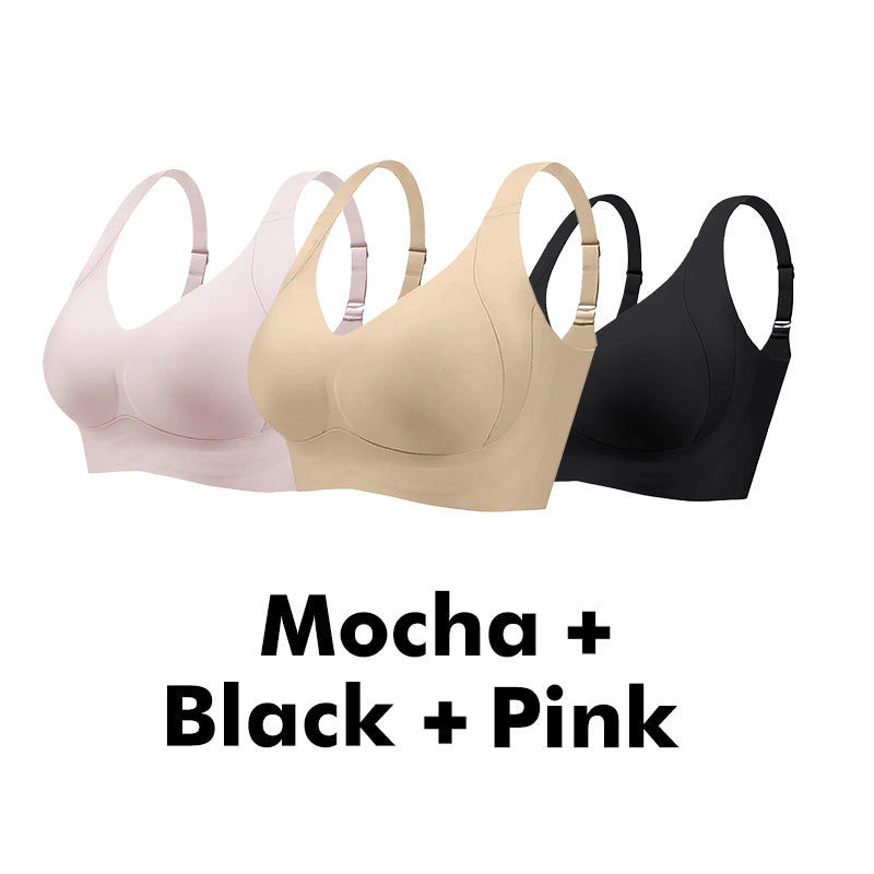 Seniorsbra®Enhanced W Support Adjustment Comfort Bra -Mocha+Black+Pink (3 Pack)