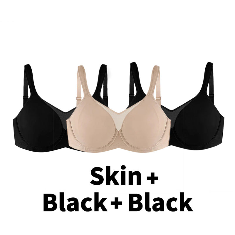 Plus Size Cooling Full Coverage Minimizer Bra -Skin+Black+Black (3 Pack)