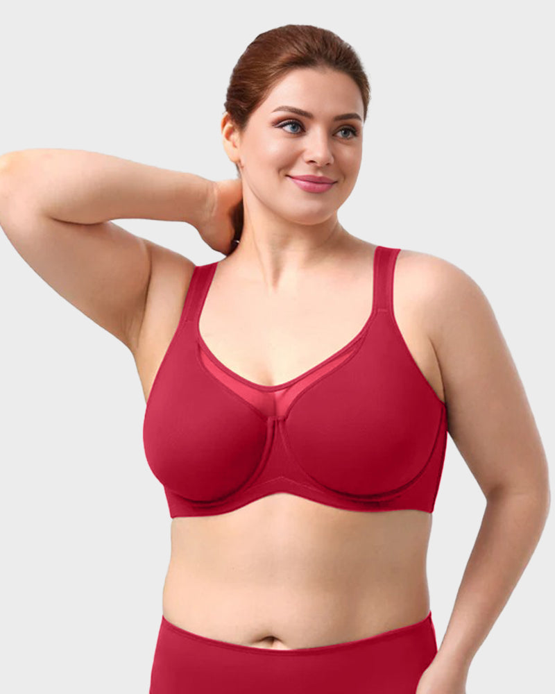Plus Size Cooling Full Coverage Minimizer Bra -Skin+Black+Red (3 Pack)
