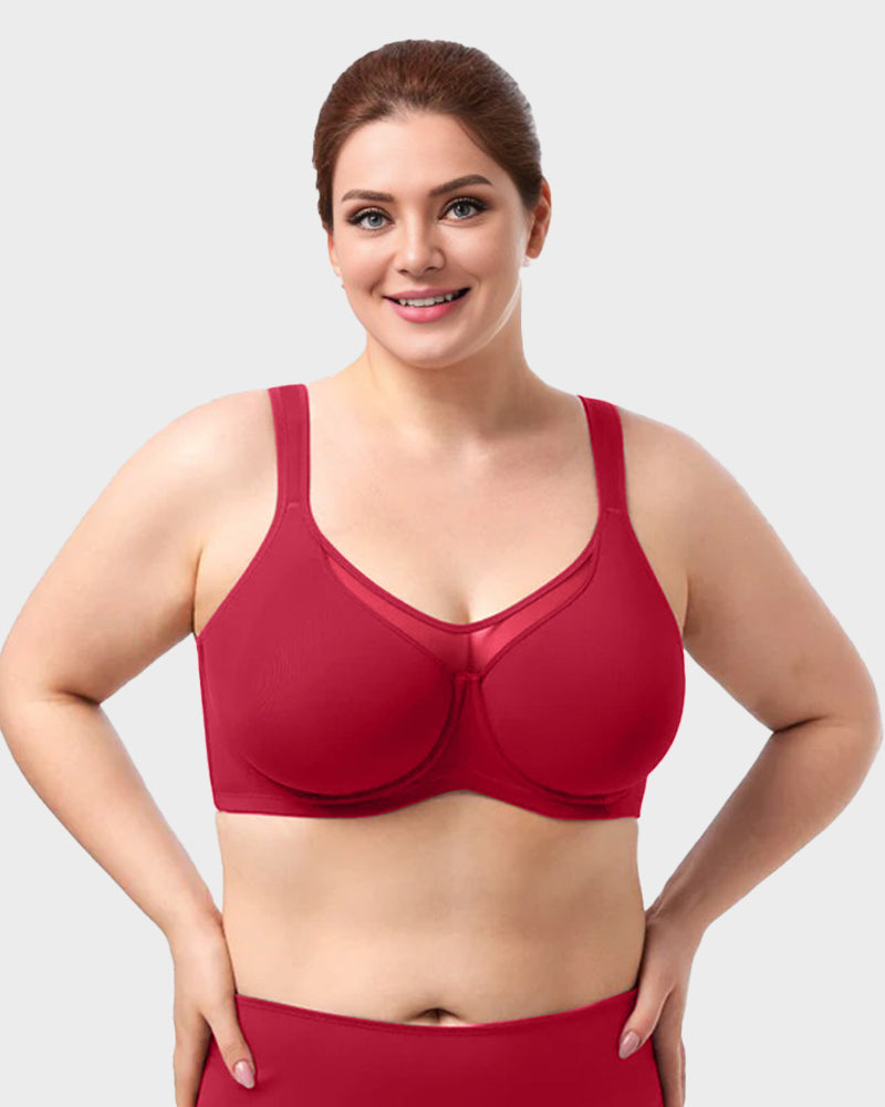 Plus Size Cooling Full Coverage Minimizer Bra -Skin+Black+Red (3 Pack)