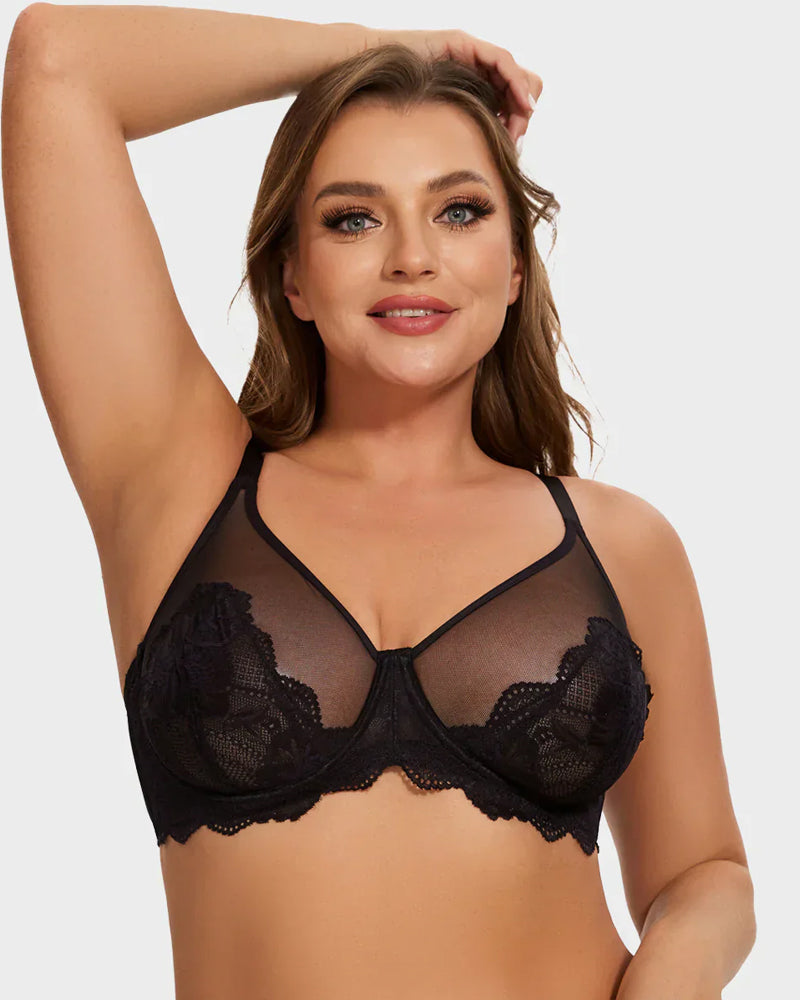 Full Coverage Lace Minimizer Bra - Mermaid Black+Pink (2 PACK)