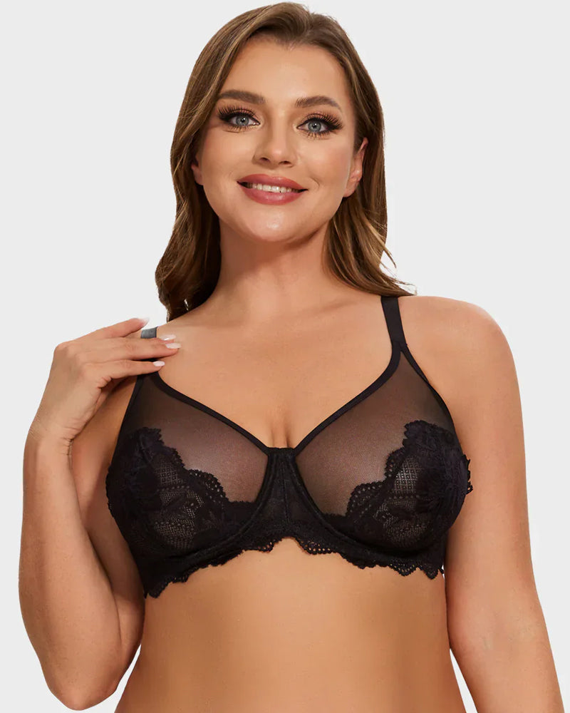 Full Coverage Lace Minimizer Bra - Mermaid Black+Pink (2 PACK)