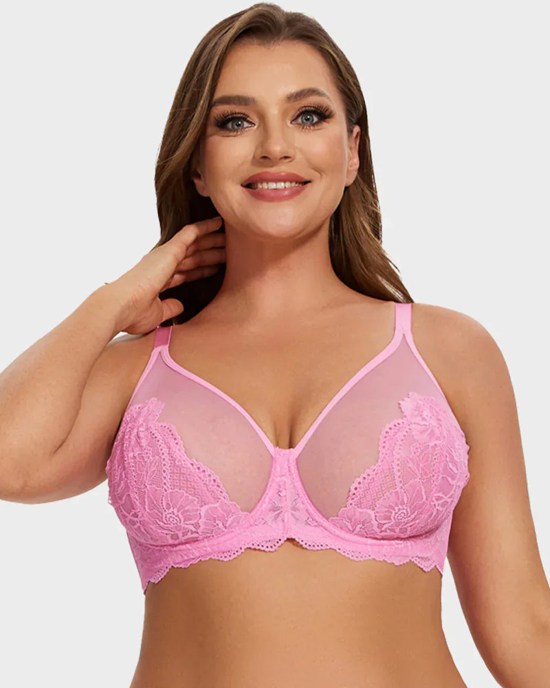 Full Coverage Lace Minimizer Bra - Mermaid Black+Pink (2 PACK)