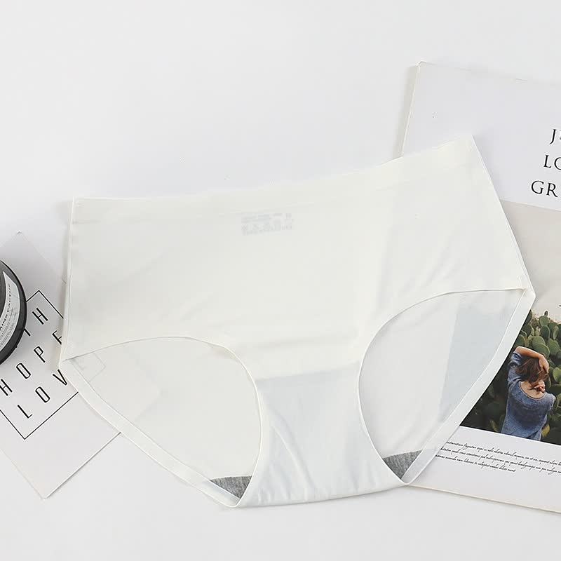 One-piece Ice Silk Without Trace Women&#39;s Large Mid-waist Sexy And Breathable Underwear