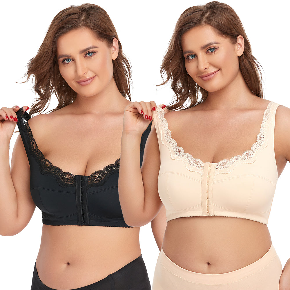 Bigersell Bra for Older Women Deals 3pc Front Closure Wireless Bras for  Women Push-Up Bra Style R3410 V-Neck Back-Smoothing Bras Hook and Eye Bra