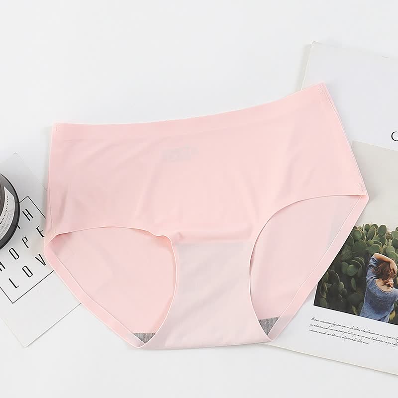 One-piece Ice Silk Without Trace Women&#39;s Large Mid-waist Sexy And Breathable Underwear