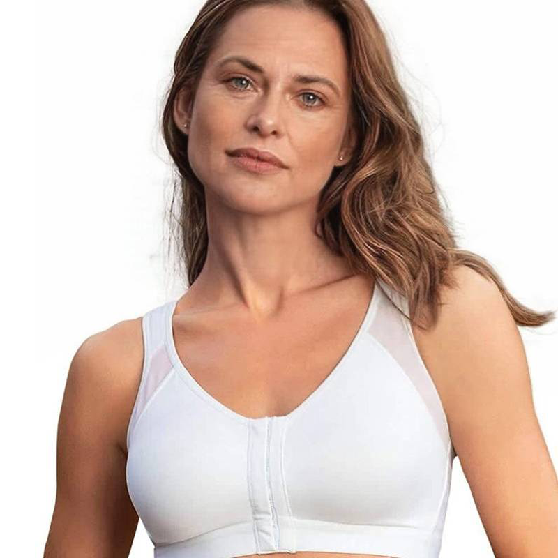 SENIORSBRA®Women&#39;s 18-Hour Front Closure Wireless Back Support Posture Full Coverage Bra-WHITE