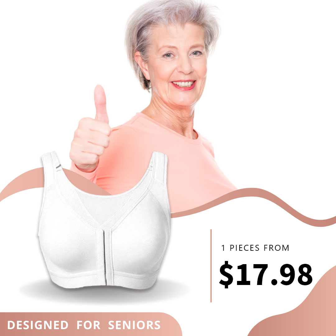 SENIORSBRA®Women's 18-Hour Front Closure Wireless Back Support Posture Full Coverage Bra-WHITE
