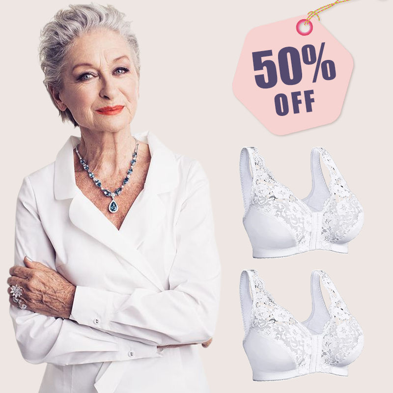 SENIORSBRA®WOMEN&#39;S 18-HOUR Front Hooks, Stretch-Lace, Super-Lift And Posture Correction-ALL IN ONE BRA(BUY 1 GET 1 FREE) -White