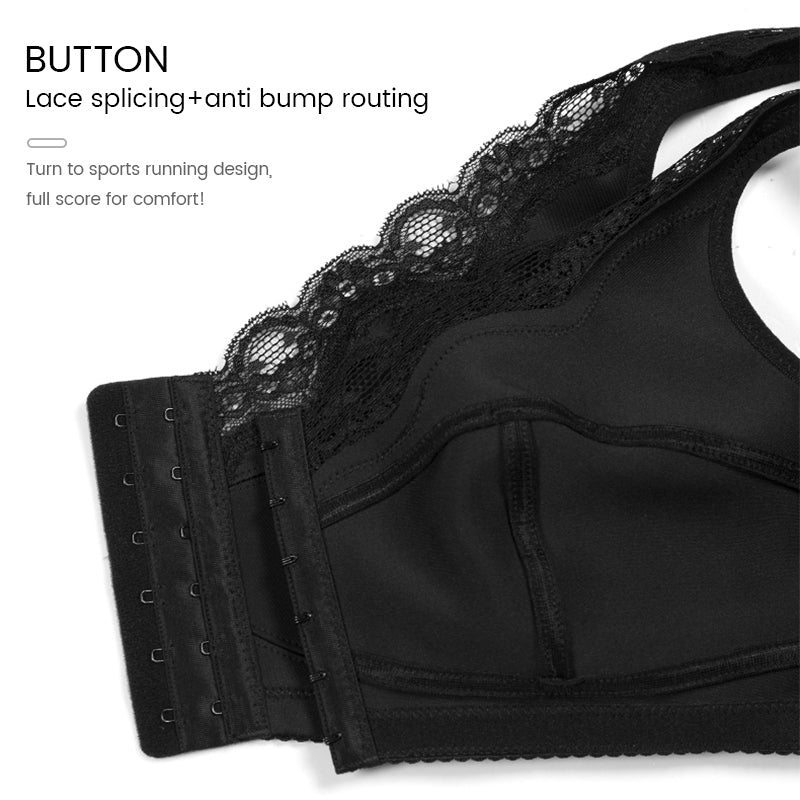 SENIORSBRA®FRONT CLOSURE WIRELESS POSTURE &amp; BACK SUPPORT MESH LACE PUSH-UP BRA（BUY 1 GET 1 FREE)-BLACK