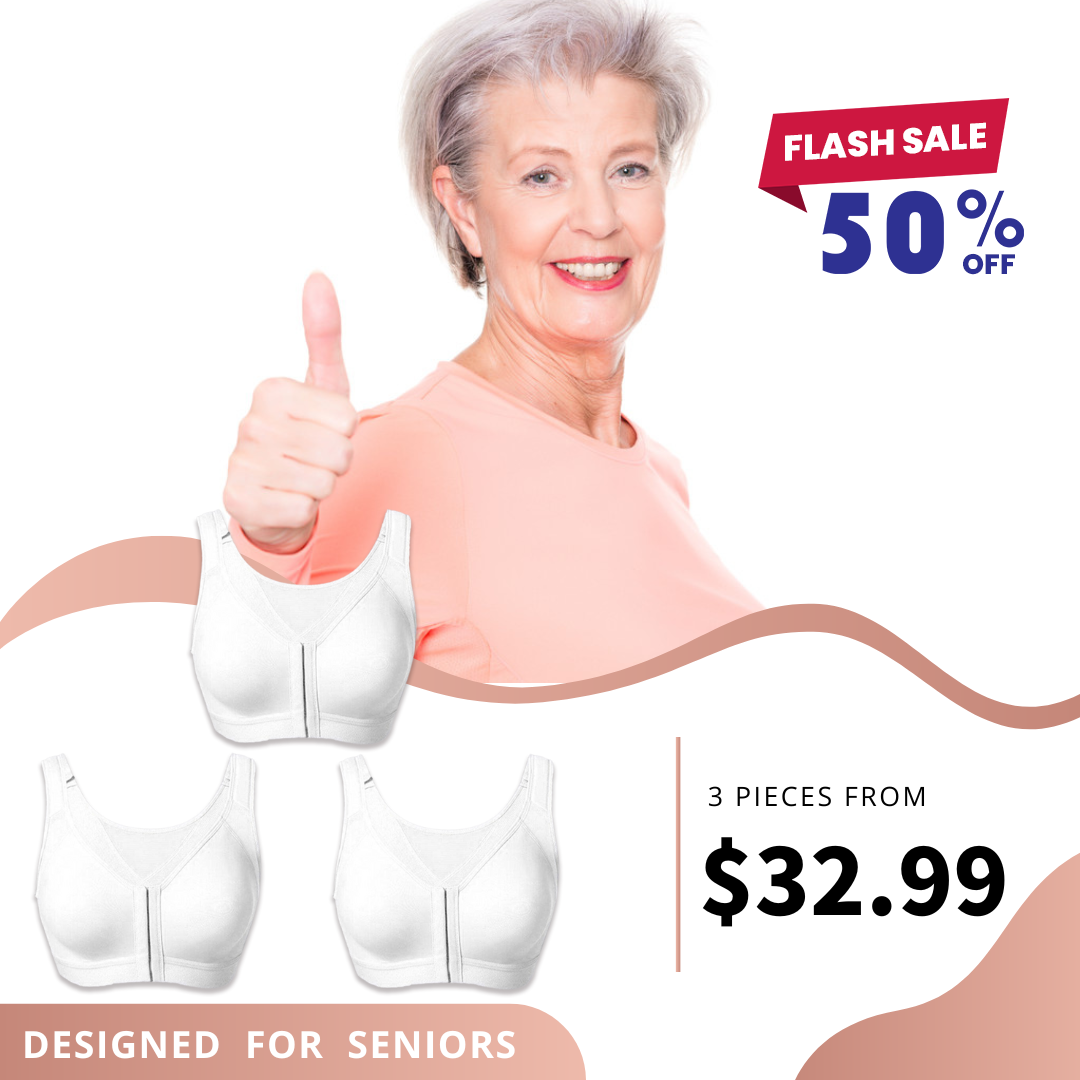 SENIORSBRA®Women&#39;s 18-Hour Front Closure Wireless Back Support Posture Full Coverage Bra-WHITE