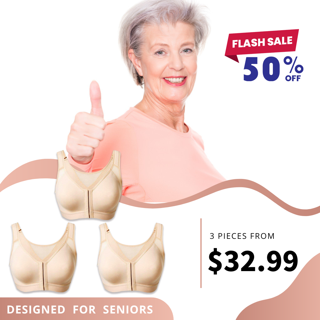 SENIROSBRA®Women&#39;s 18-Hour Front Closure Wireless Back Support Posture Full Coverage Bra-BEIGE