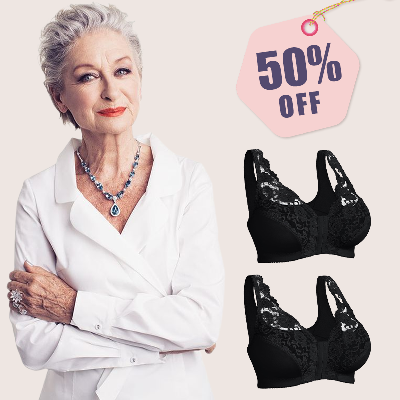 SENIORSBRA®WOMEN'S 18-HOUR Front Hooks, Stretch-Lace, Super-Lift And Posture Correction-ALL IN ONE BRA(BUY 1 GET 1 FREE) -Black