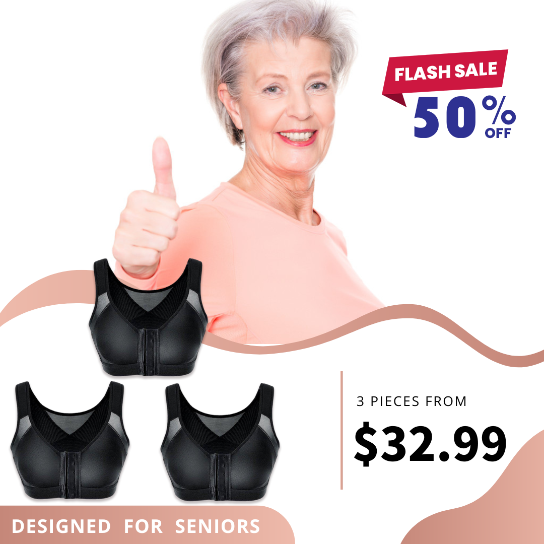 SENIORSBRA®Women's 18-Hour Front Closure Wireless Back Support Posture Full Coverage Bra-BLACK