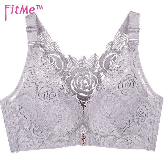 Rose Embroidery Front Closure Wirefree Bra-BLACK