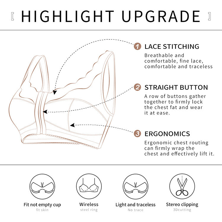 SENIORSBRA®FRONT CLOSURE WIRELESS POSTURE &amp; BACK SUPPORT MESH LACE PUSH-UP BRA（BUY 1 GET 1 FREE)