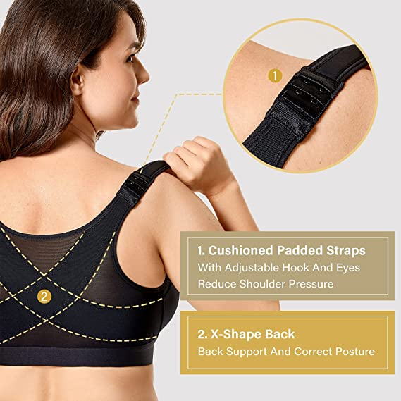SENIORSBRA®Women&#39;s 18-Hour Front Closure Wireless Back Support Posture Full Coverage Bra-BEIGE
