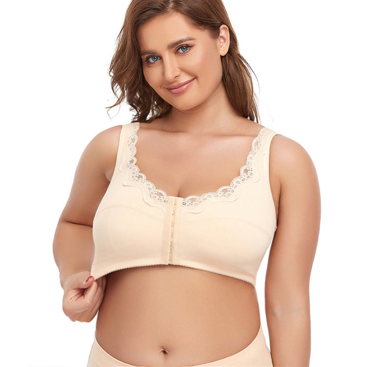 SENIORSBRA®FRONT CLOSURE WIRELESS POSTURE &amp; BACK SUPPORT MESH LACE PUSH-UP BRA（BUY 1 GET 1 FREE)-BEIGE