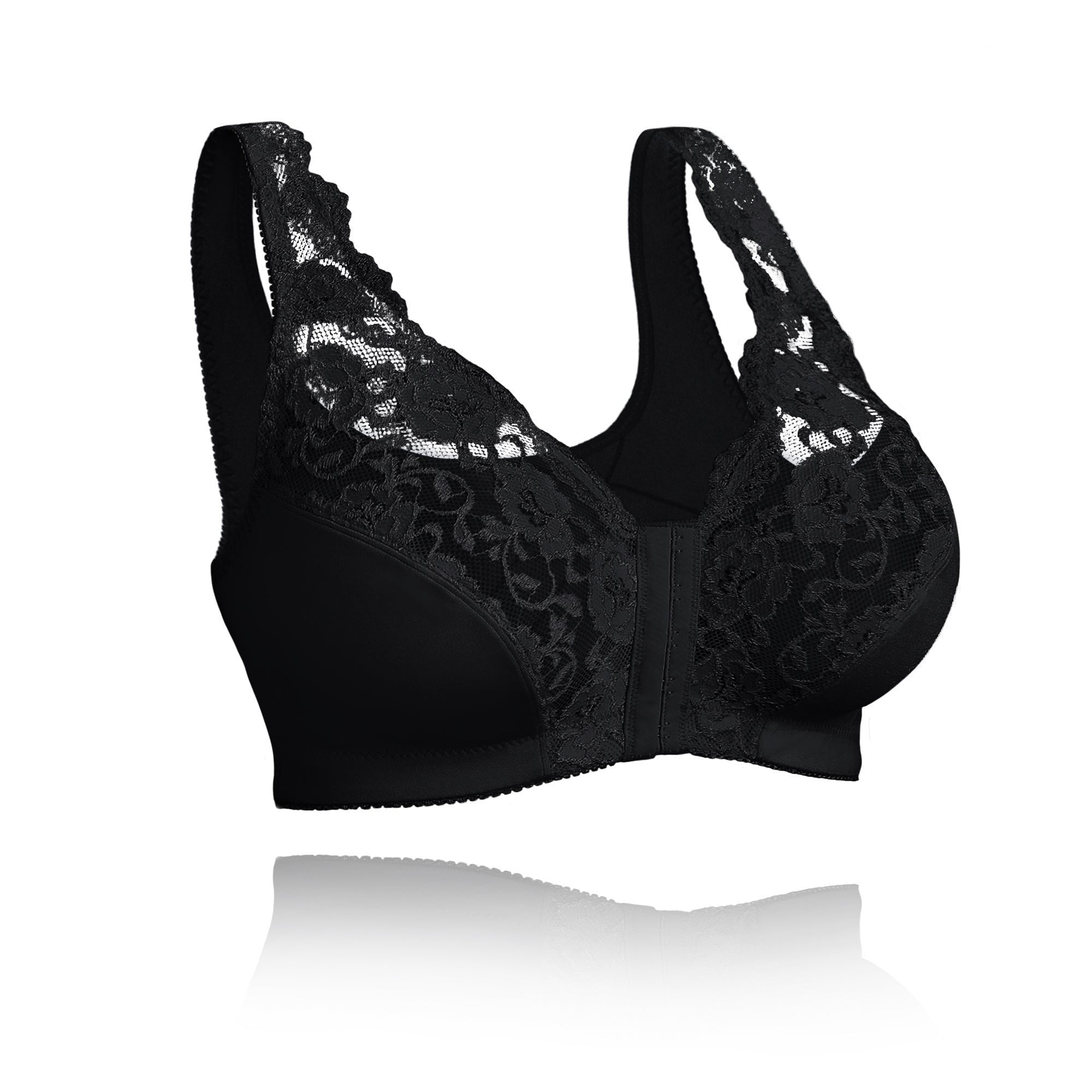 SENIORSBRA®WOMEN'S 18-HOUR Front Hooks, Stretch-Lace, Super-Lift And Posture Correction-ALL IN ONE BRA(BUY 1 GET 1 FREE) -Black