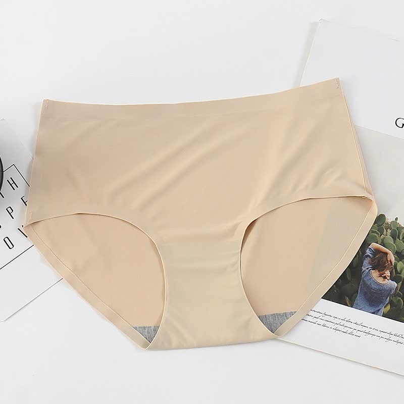 One-piece Ice Silk Without Trace Women&#39;s Large Mid-waist Sexy And Breathable Underwear