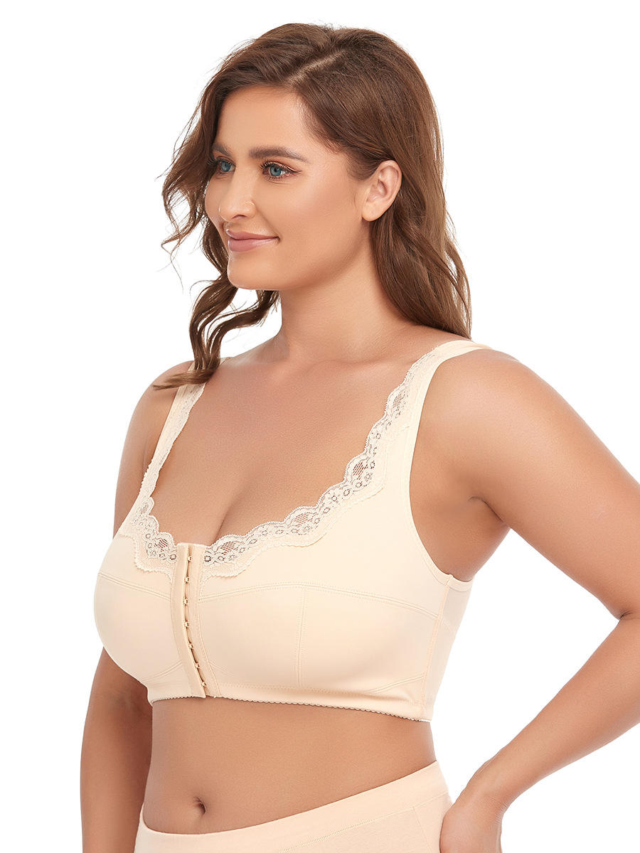 SENIORSBRA®FRONT CLOSURE WIRELESS POSTURE &amp; BACK SUPPORT MESH LACE PUSH-UP BRA（BUY 1 GET 1 FREE)-BEIGE
